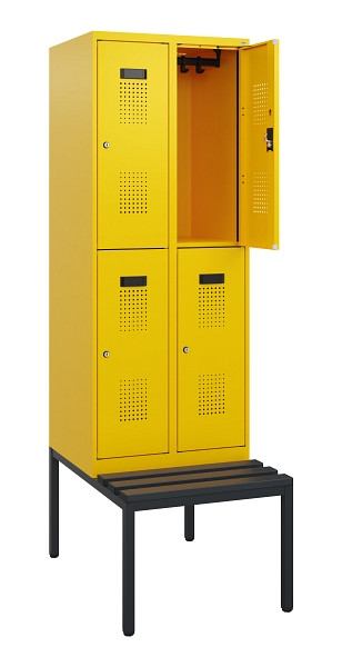 C+P Doppelstöckiger Spind Evolo PLUS, Bank, 4 Fächer, 1950x600x815mm, 1023/1023, Zylinderschloss, Sitzfläche Kunststoff, Sitzbank, 0493505-20 S10157