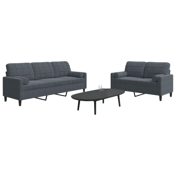 vidaXL 2-tlg. Sofagarnitur mit Kissen und Nackenrollen Dunkelgrau Samt, 3278412