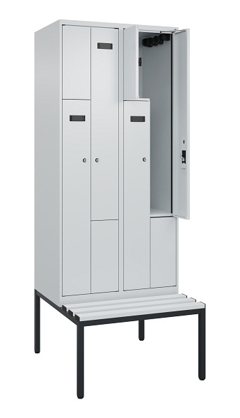 C+P Z-Spind Evolo PLUS, Bank, 4 Fächer, 2120x800x815mm, 7035/7035, Zylinderschloss, Sitzfläche Kunststoff, Sitzbank, 0490537-224 S10094