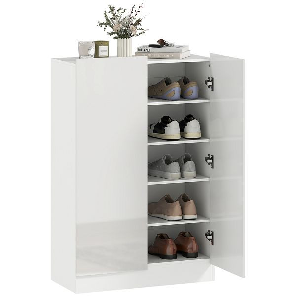 HOMCOM 5-stufiger Schuhschrank für 20 Paar Schuhe, verstellbare Regale, für Eingangsbereich, Flur, Holz, Weiß, 837-640V90WT