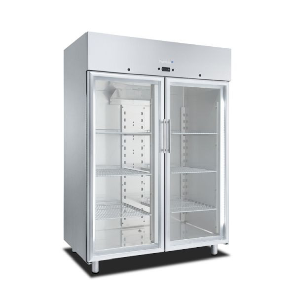 Marecos Softline Edelstahl 1400 Liter GN 2/1 Kühlschrank mit Glastür und Umluftkühlung, 221.032