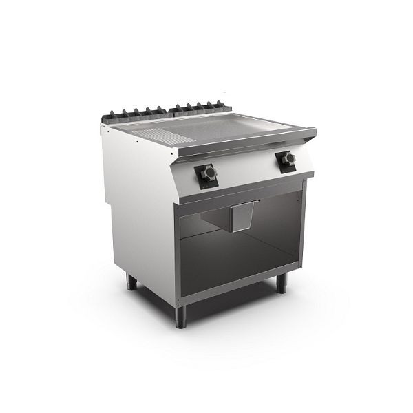 Mareno M1-900 elektrische Griddleplatte mit 2/3 glatter-1/3 gerippter mattverchromter Platte, 80cm, 800(B)x920(T)x900(H)mm, FT98EMCSG, 191.255