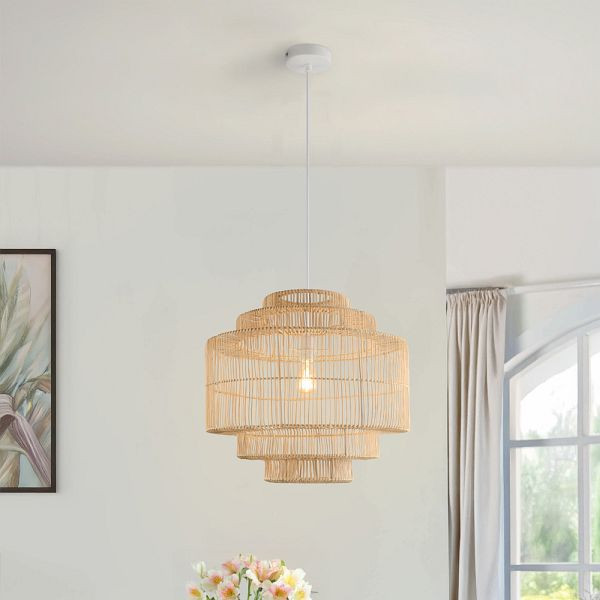 HOME DELUXE Hängeleuchte aus Rattan SIA, Weiß/Bambus, 61044