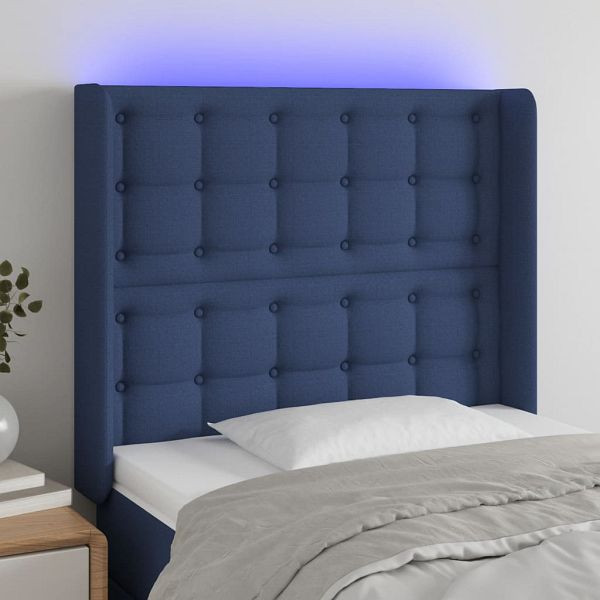 vidaXL LED Kopfteil Blau 103x16x118/128 cm Stoff, 3124478
