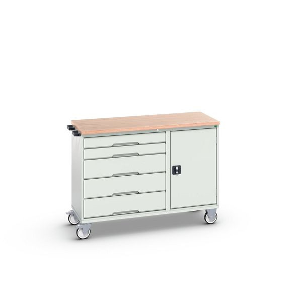 bott verso Montagewagen, mit 5 Schubladen, Tür und Multiplex-Top, BxTxH: 1300 x 600 x 980 mm, Lichtgrau / Lichtgrau, 16927151.16