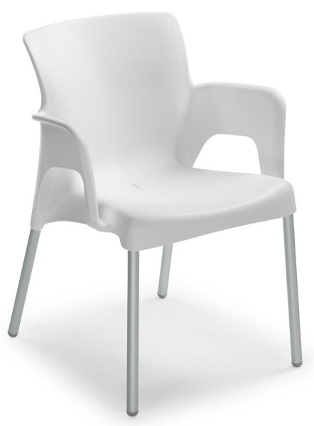 Deskin Schalenstuhl IBIZA, Sitzschale mit Armlehnen, Polypropylen, weiß, Beine aluminumfarben mit Kunststoffgleitern, VE: 2 Stück, 294143