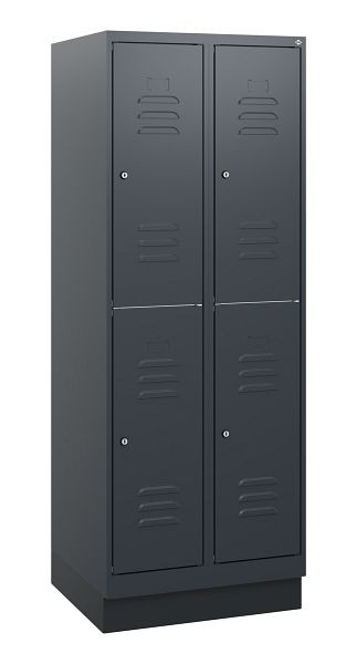 C+P Doppelstöckiger Spind Classic PLUS, Sockel, 2 Abteile, 1630x600x500mm, 7016/7016, Zylinderschlösser, 0803205-20 S10042