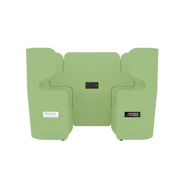 Bisley Raum in Raum Lösung Vivo, Zweisitzer, Hohe Rückenlehne, 2 Seitentaschen, 2 Steckdosen und 2 USB Anschlüsse, NE0014 hellgrün, VIVH2SETPS2.NE0014