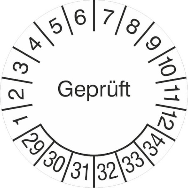 Stein HGS Prüfplaketten ohne Jahresfarbe (6 Jahre), Geprüft, weiß, 2029-2034, 31.3689-29