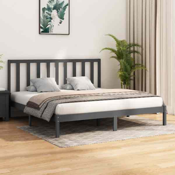 vidaXL Massivholzbett Grau Kiefer 200x200 cm, 3105182, 8720287039242