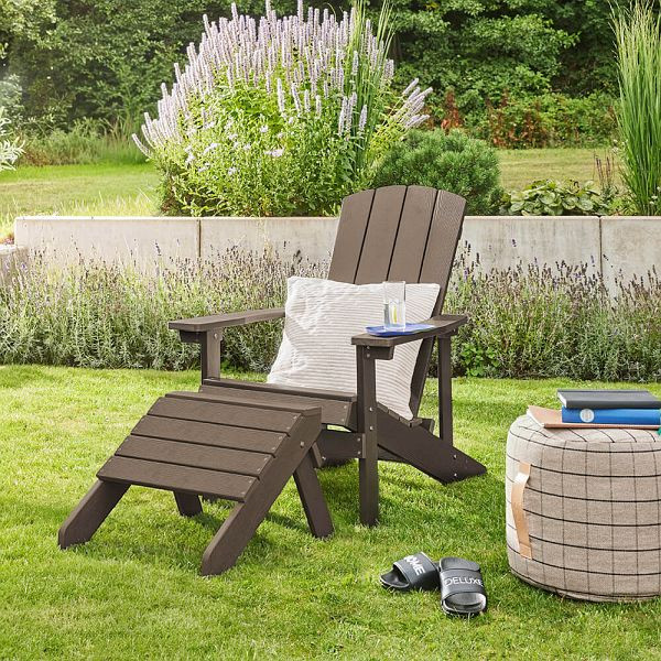 HOME DELUXE Gartenstuhl FAREA inkl. Hocker - Schwarz- Braun, 74754