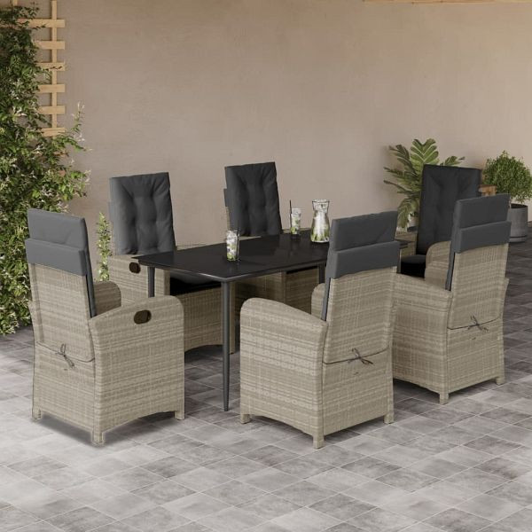 vidaXL 7-teilig Garten-Essgruppe mit Kissen Hellgrau Poly Rattan, 3212416