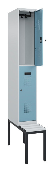 C+P Doppelstock-Spind Evolo PLUS, Bank, 2 Fächer, 2120x300x815mm, 7035/0010, Zylinderschloss, Sitzfläche Kunststoff, Sitzbank, 0493507-10 S10117