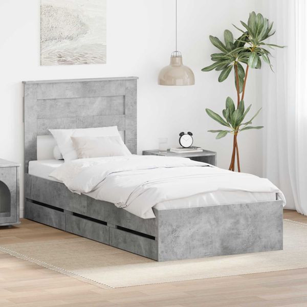 vidaXL Bettrahmen mit Kopfteil Beton Grau 75 x 190 cm Ingenieurs Holz, 3409885