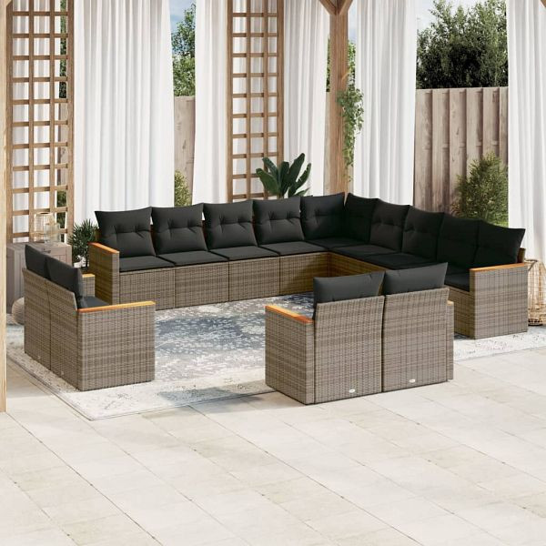 vidaXL 13-teilig Garten-Sofagarnitur mit Kissen Grau Poly Rattan, 3226529
