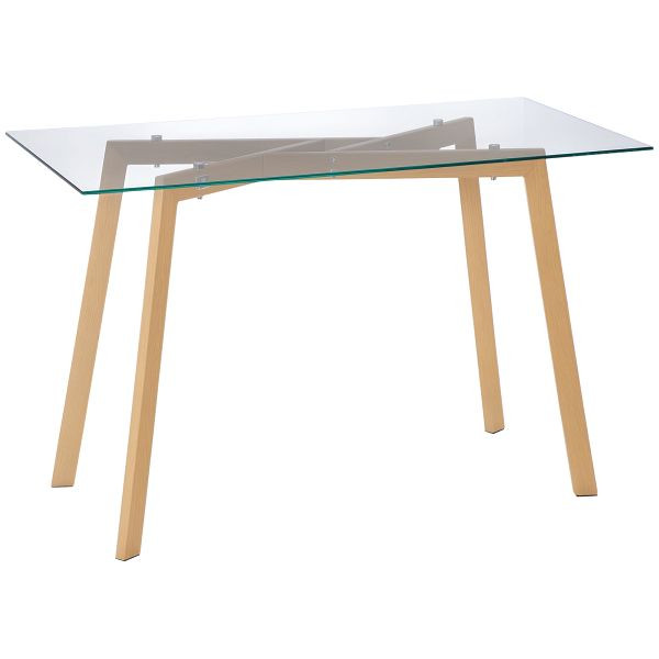 HOMCOM Esstisch für 4 Personen, Glasplatte, Stahlgestell, Holzoptik, 120L x 60B x 76H cm, 835-837V00TP