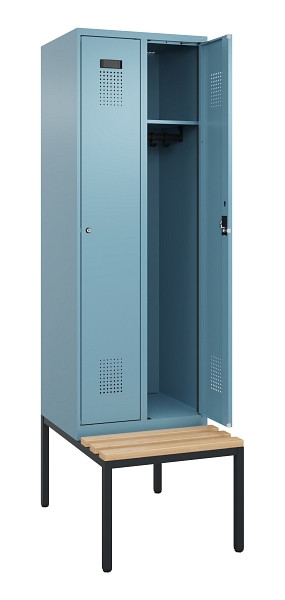 C+P Spind Evolo PLUS, 2 Abteil, 2120x600x815mm, 0010/0010, Zylinderschloss, Sitzfläche Buche-Hartholz, Sitzbank, 0490507-20 S10048