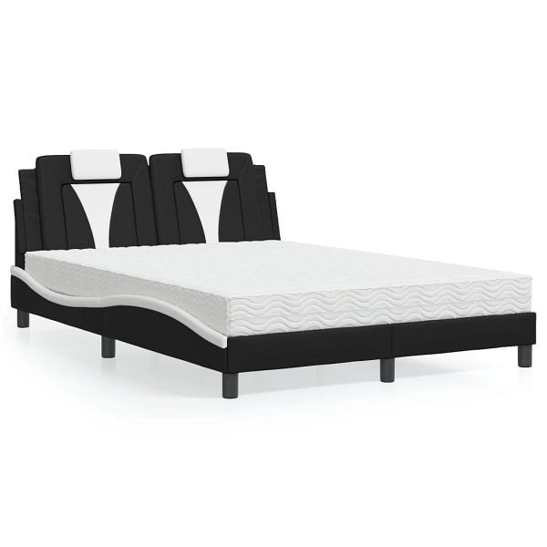 vidaXL Bett mit Matratze Schwarz und Weiß 120x200 cm Kunstleder, 3208787