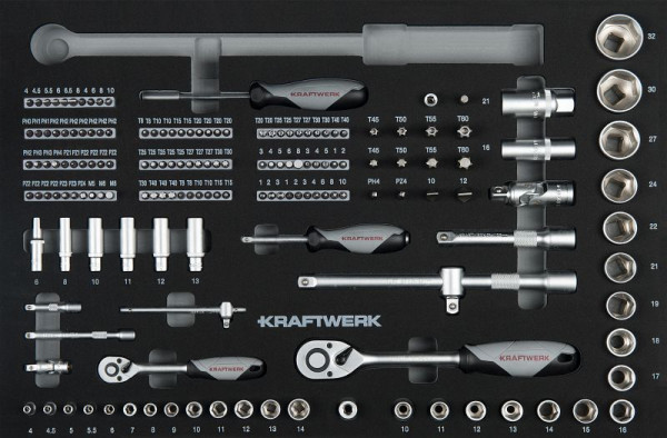 Kraftwerk BASIC LINE EVA Steckschlüssel-Einlage 1/4" + 1/2", 60x40 cm, 164-teilig, 105.102.017