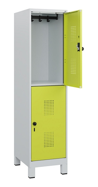 C+P Doppelstöckiger Spind Evolo PLUS, Füße, 2 Fächer, 1630x400x500mm, 7035/0024, Drehriegel, 0493105-12 S10015