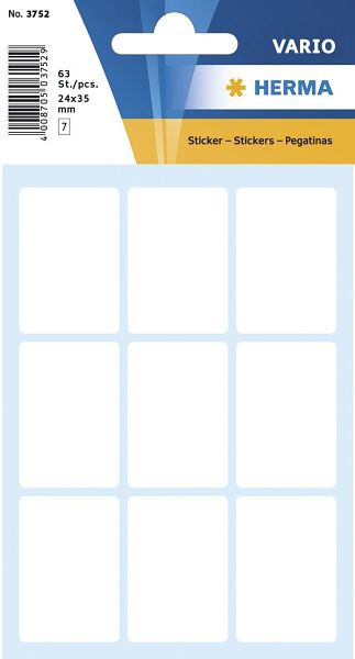 HERMA 3752 Vielzwecketiketten weiß 24x35 mm Papier matt 63 St., VE: 10 Stück, 3752