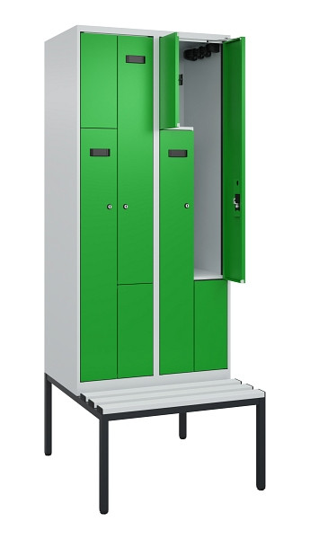 C+P Z-Spind Evolo PLUS, Bank, 4 Fächer, 2120x800x815mm, 7035/6037, Zylinderschloss, Sitzfläche Kunststoff, Sitzbank, 0490537-224 S10092