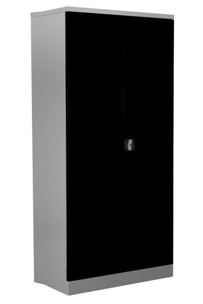 Gürkan Flügeltürenschrank, 50 x 92 x 195 cm, Lichtgrau, Schwarz, Verstärkte Fachboden Stück 4, FLC.195/N, 109552