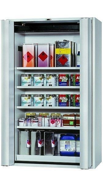 asecos Sicherheitsschrank S-PHOENIX touchless-90, S90.196.120.FDAO in lichtgrau RAL 7035 mit 4x Fachboden (Stahlblech), 30120-001-30128