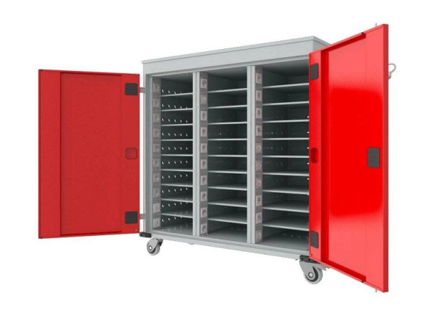 Eurobox Laptopwagen, Akkuladewagen mit Steckdosen, 3 Säulen, 30 Fächer, 1300-131310