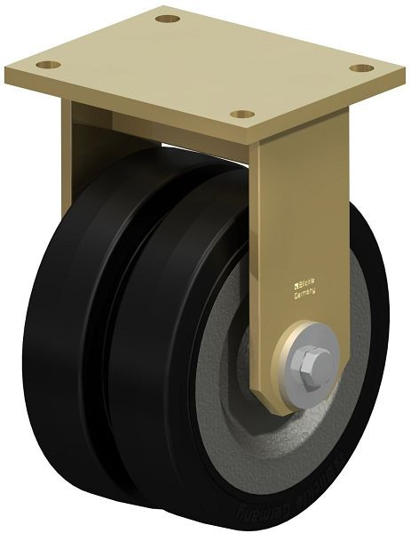 Blickle BSD-SE 200K-35 Stahlgeschweißte Schwerlast-Doppel-Bockrolle, Elastik-Vollgummi, Schwarz, 625087