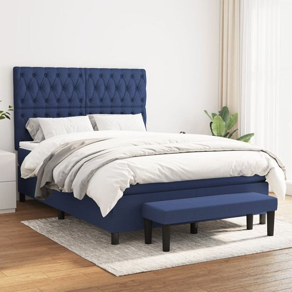 vidaXL Boxspringbett mit Matratze Blau 140x200 cm Stoff, 3136843