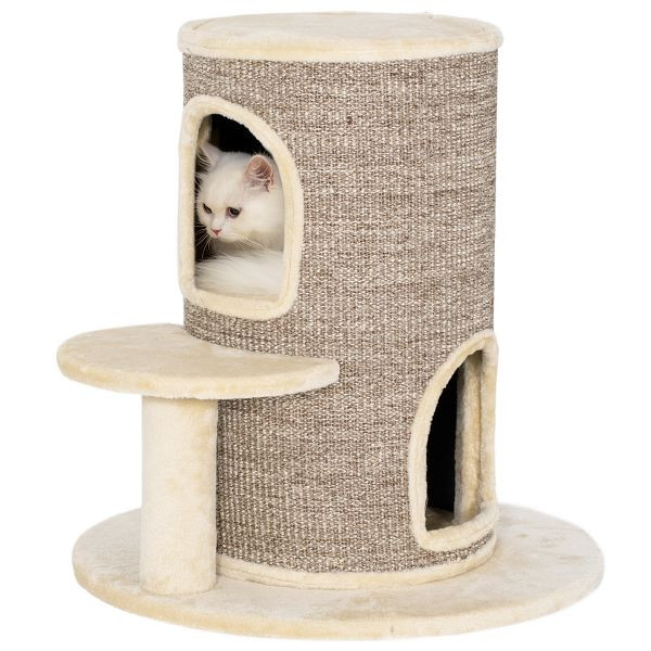 PawHut Katzenfass, Kratzbaum mit 2 Ebenen, Sprungplattform, Aussichtspunkt, Kratzmatte, zum Ausruhen, D30-928V00BG