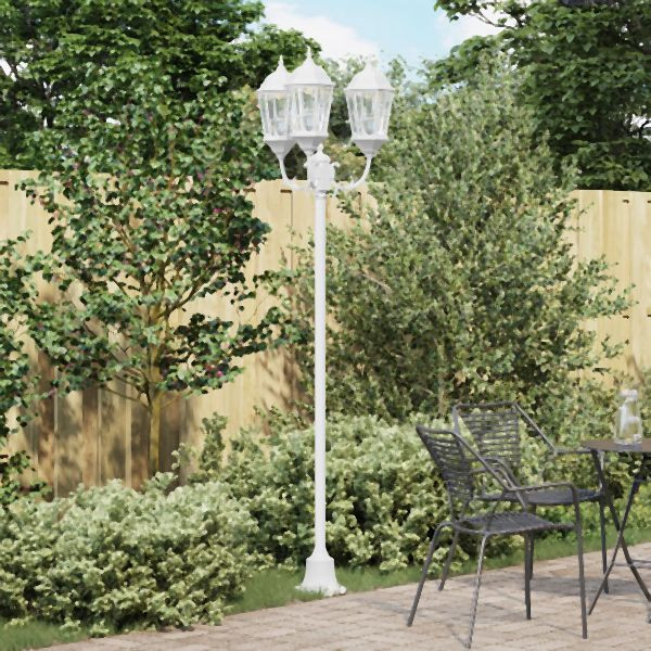 vidaXL Garten Lichtmast 3-Lampe E27 Weiß 220 cm Aluminium, 42000340
