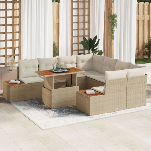 vidaXL Garten Sofa Set Set von 9 Beige Rattan Garten Essgruppe, 3350058