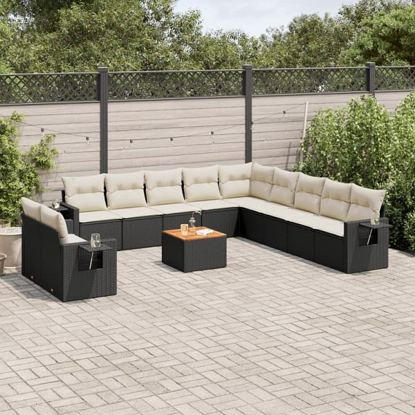 vidaXL 12-teilig Garten-Sofagarnitur mit Kissen Schwarz Poly Rattan, 3224642