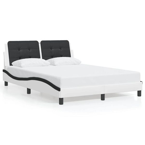 vidaXL Bettgestell mit LED Weiß und Schwarz 140x190 cm Kunstleder, 3214109