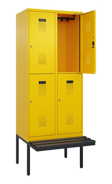 C+P Doppelstock-Spind Evolo PLUS, Bank, 4 Fächer, 2120x800x815mm, 1023/1023, Zylinderschloss, Sitzfläche Kunststoff, 0493407-22 S10136