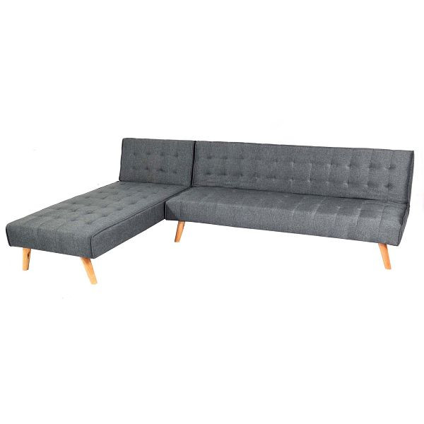 Mendler Ecksofa HWC-K38, Sofa Klappsofa, Liegefläche links/rechts, Stoff/Textil Massivholz, dunkelgrau, 89783+89784