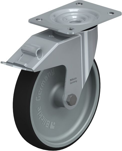 Blickle LE-PATH 200G-FI Stahlblech-Lenkrolle mit Anschraubplatte & Feststeller, Thermoplastisches Polyurethan, Grau, 846988