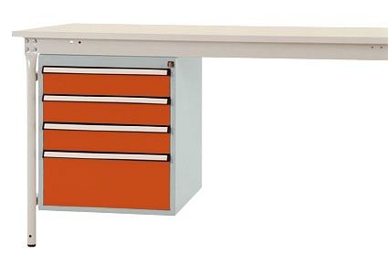 Manuflex Gehäuse-Unterbau stationär, Nutzhöhe 500 mm mit 4 Schubfächer, für Tischtiefe 800 mm, Rotorange, ZB4802.2001