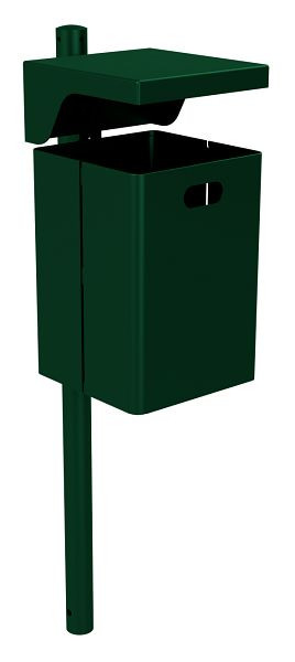 Schake Abfallbehälter -eckig- mit Dach, feuerverzinkt und beschichtet RAL 6005, mit Standpfosten Ø60x1300mm, 4136B