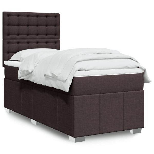 vidaXL Boxspringbett mit Matratze Dunkelbraun 100x200 cm Stoff, 3293896