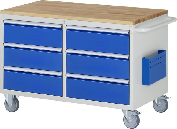 RAU Montagewagen Serie 7000, Buche-Massiv-Arbeitsplatte, links: 3 x Schublade, rechts: 3 x Schublade, 1145x795x650 mm, 05-LL3.0.0A-B.11