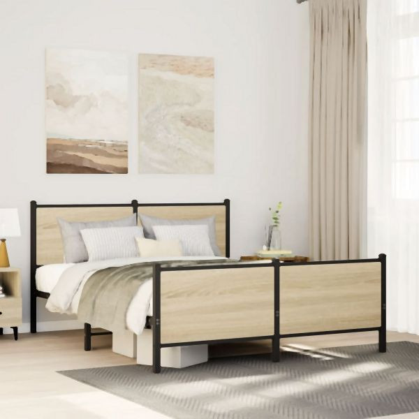 vidaXL Metallbett ohne Matratze Sonoma-Eiche 140x190 cm, 3301360