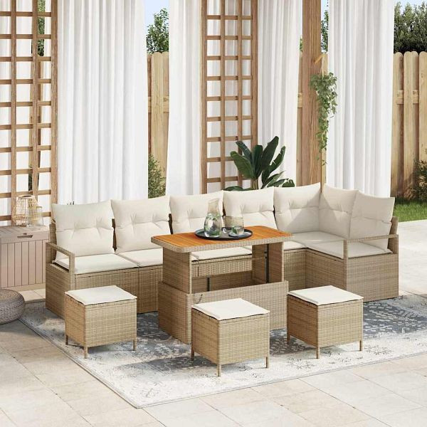 vidaXL Garten-Sofa-Set 10-teilig Beige und Creme 110 x 55 x 71 cm, 3364501