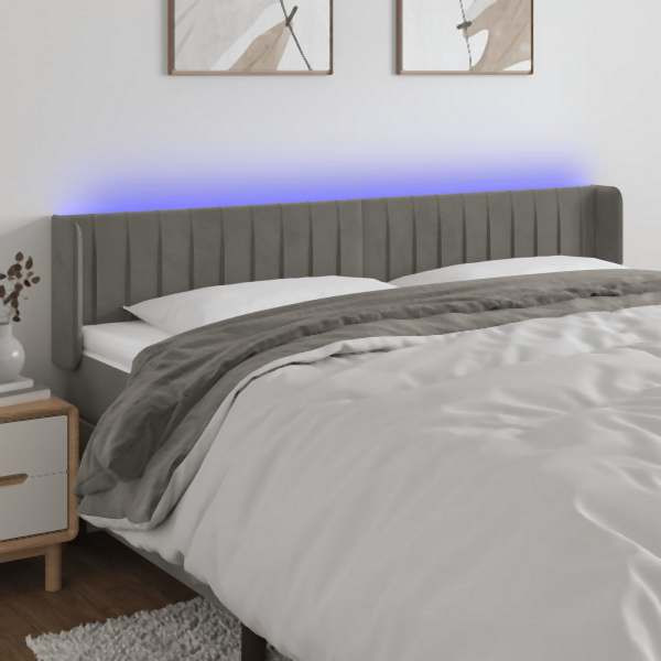vidaXL LED Kopfteil Hellgrau 203x16x78/88 cm Samt, 3123540