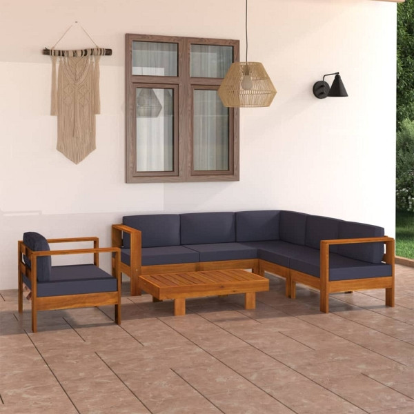 vidaXL 7-tlg. Garten-Lounge-Set mit Dunkelgrauen Auflagen Akazienholz, 3057955