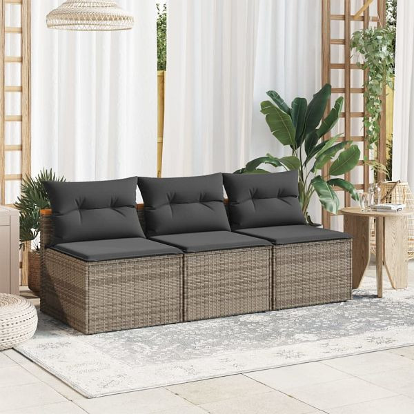 vidaXL Gartensofas ohne Armlehnen mit Kissen 2 Stück Grau Poly Rattan, 365833