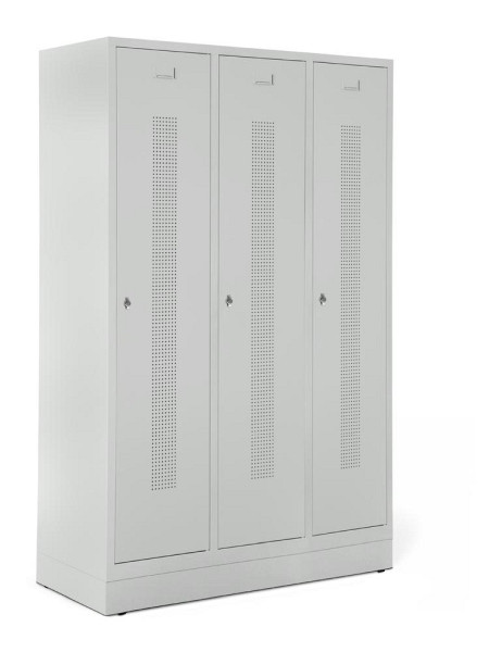 Deskin Garderobenspind SYSTEM SP1 mit Sockel, Korpus und Türen Lichtgrau RAL 7035, H 1800 x B 1185 x T 500 mm, Drehriegelverschluss, 330721