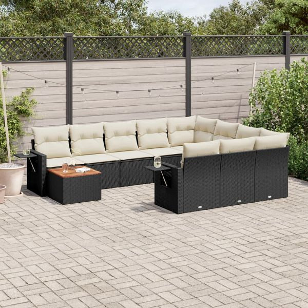 vidaXL 11-teilig Garten-Sofagarnitur mit Kissen Schwarz Poly Rattan, 3257078